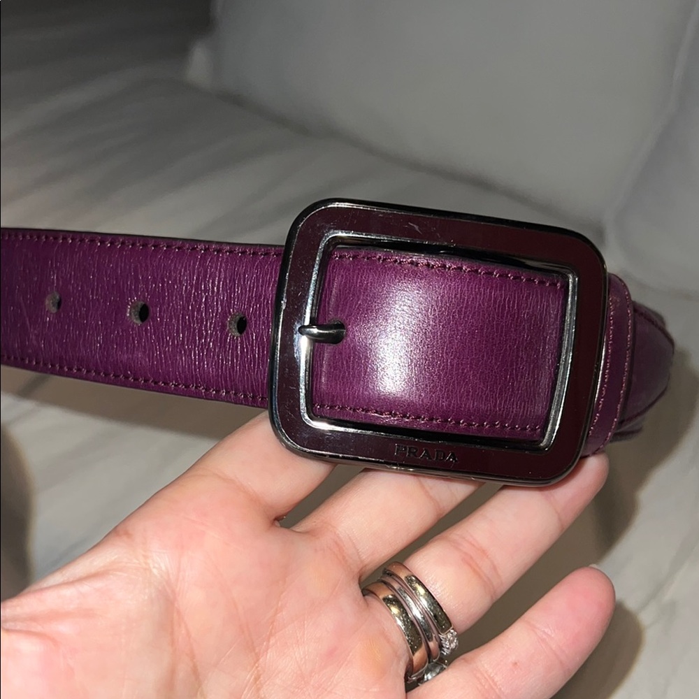 Prada Purple Leather Belt with Gunmetal Buckle Size 70 (xs)